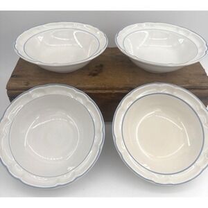 Floral Expressions Bowls 4 Soup/Cereal 7" Diameter Vintage Stoneware Blue Rim